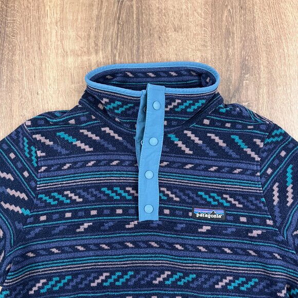 EUC Patagonia Micro D Snap-T Pullover  Blue Pattern Sz S - Picture 3 of 9
